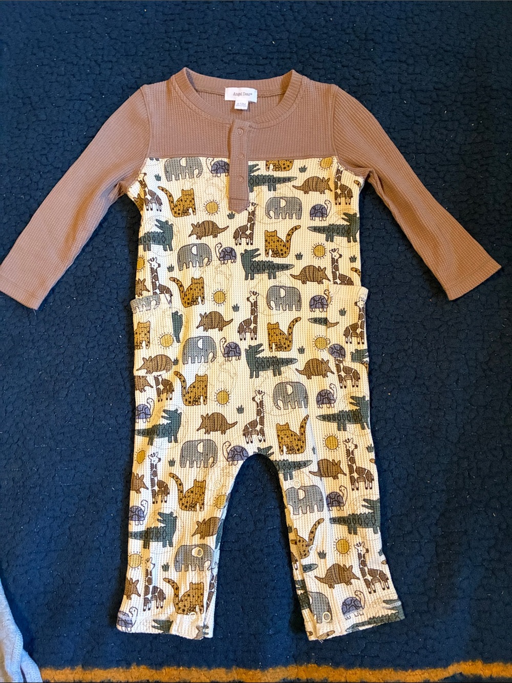 Angel Dear Brown & Cream Safari Waffle One-Piece